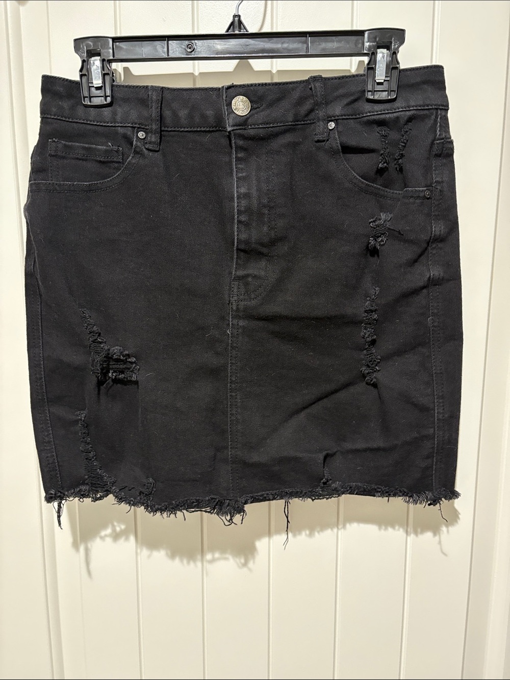 Wax Jean Black Distressed Mini Skirt with Frayed Hem